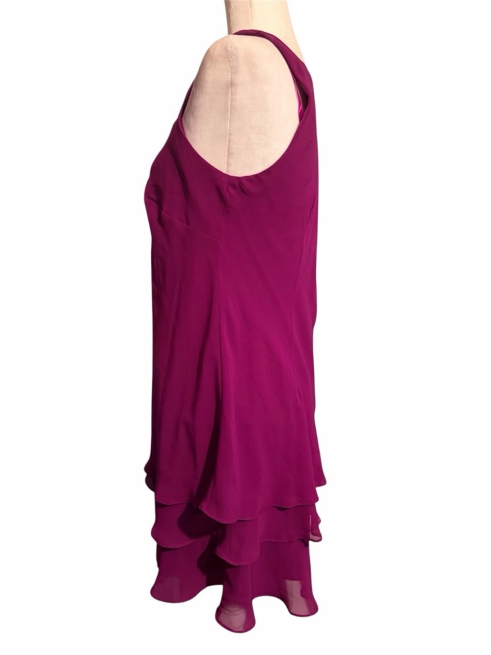SLNY Fuchsia Beaded Neck Sleeveless High-Low Dress - Picture 4 of 6